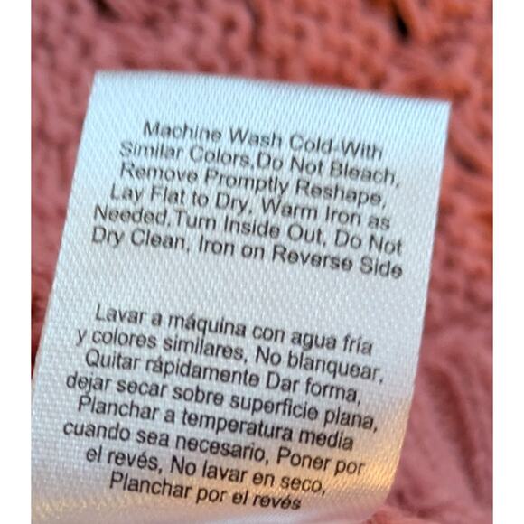 Venus Sweater Large Pink Pointelle Basket Weave Knit Pullover Side Snap Curved - Picture 10 of 10